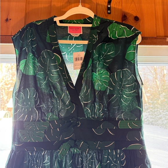 Kate Spade Dress Size 14 Green Dark Forest Leaves Midi Fit and Flare - NWT - Picture 4 of 15